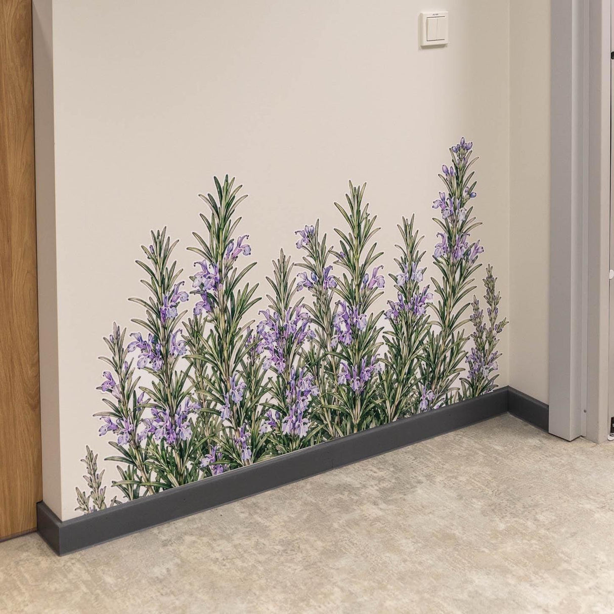 Rosemary Herb Border Wall Vinyl Decal displayed in a room setting.