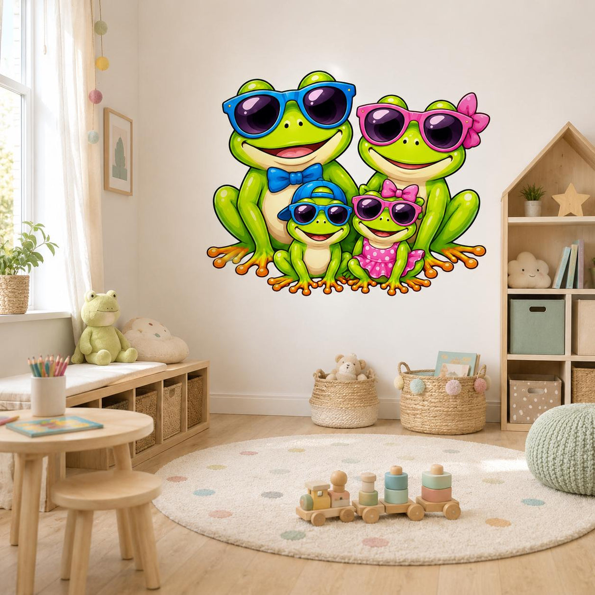 Product presentation view of Weird Frog Family Wall Vinyl Decal.