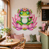 Weird Zen Frog Wall Vinyl Decal | Lotus Frog With Wine Sticker | Funny Meditation Wall Art | Yoga Room Spa Decor