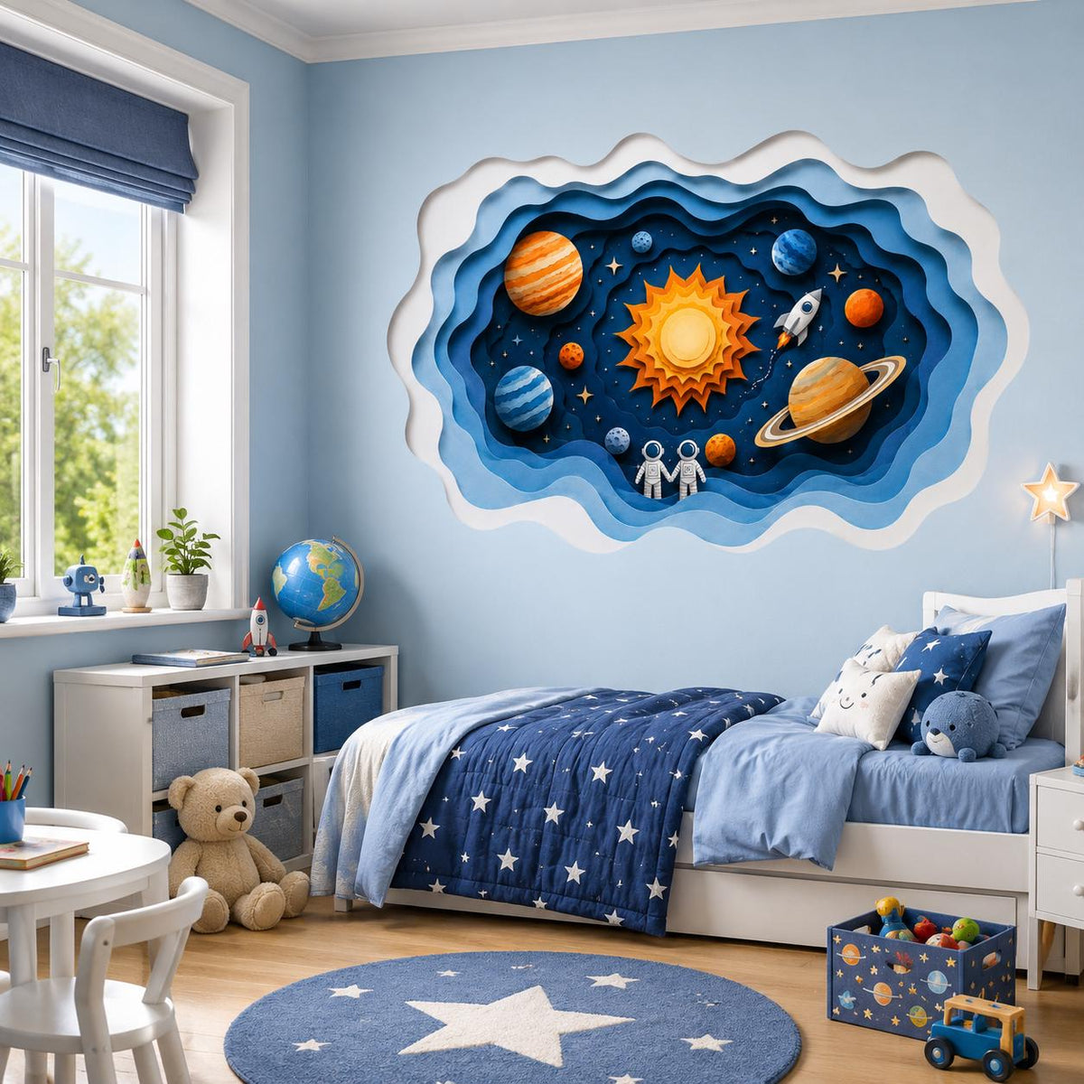 Layered Solar System Wall Vinyl Decal displayed in a room setting.