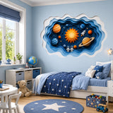 Layered Solar System Wall Vinyl Decal displayed in a room setting.
