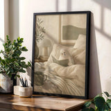 Product gallery view of White Budgerigar Reading in Bed Poster.