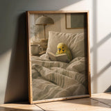 Product presentation view of Yellowface Budgerigar Reading in Bed Poster.