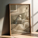 Product presentation view of English Budgerigar Reading in Bed Poster.