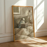 Alternate product presentation of English Budgerigar Reading in Bed Poster.