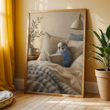 Additional product view of Cobalt Blue Budgerigar Reading in Bed Poster.