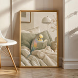 Product view of Rainbow Budgerigar Reading in Bed Poster.