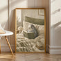 Product view of Grey Budgerigar Reading in Bed Poster.