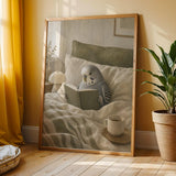Additional product view of Grey Budgerigar Reading in Bed Poster.