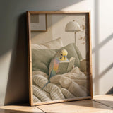 Product presentation view of Rainbow Budgerigar Reading in Bed Poster.