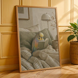 Additional product presentation of Rainbow Budgerigar Reading in Bed Poster.