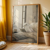 Additional product view of White Budgerigar Reading in Bed Poster.