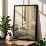 Product gallery view of White Budgerigar Reading in Bed Poster.
