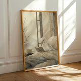 Alternate product presentation of White Budgerigar Reading in Bed Poster.