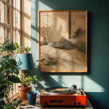 Alternate product view of Sky Blue Budgerigar Reading in Bed Poster.