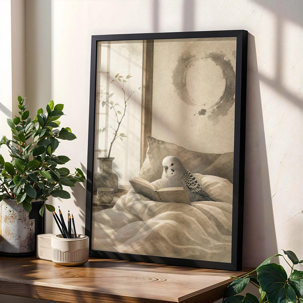 Additional product view of Budgerigar Reading in Bed Poster.