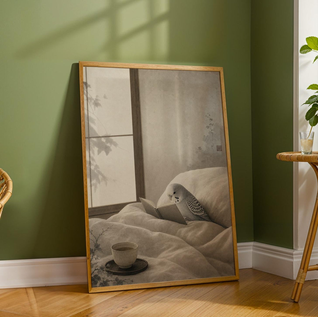 Additional product detail of Silver Budgerigar Reading in Bed Poster.