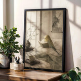 Product gallery view of Yellowface Budgerigar Reading in Bed Poster.