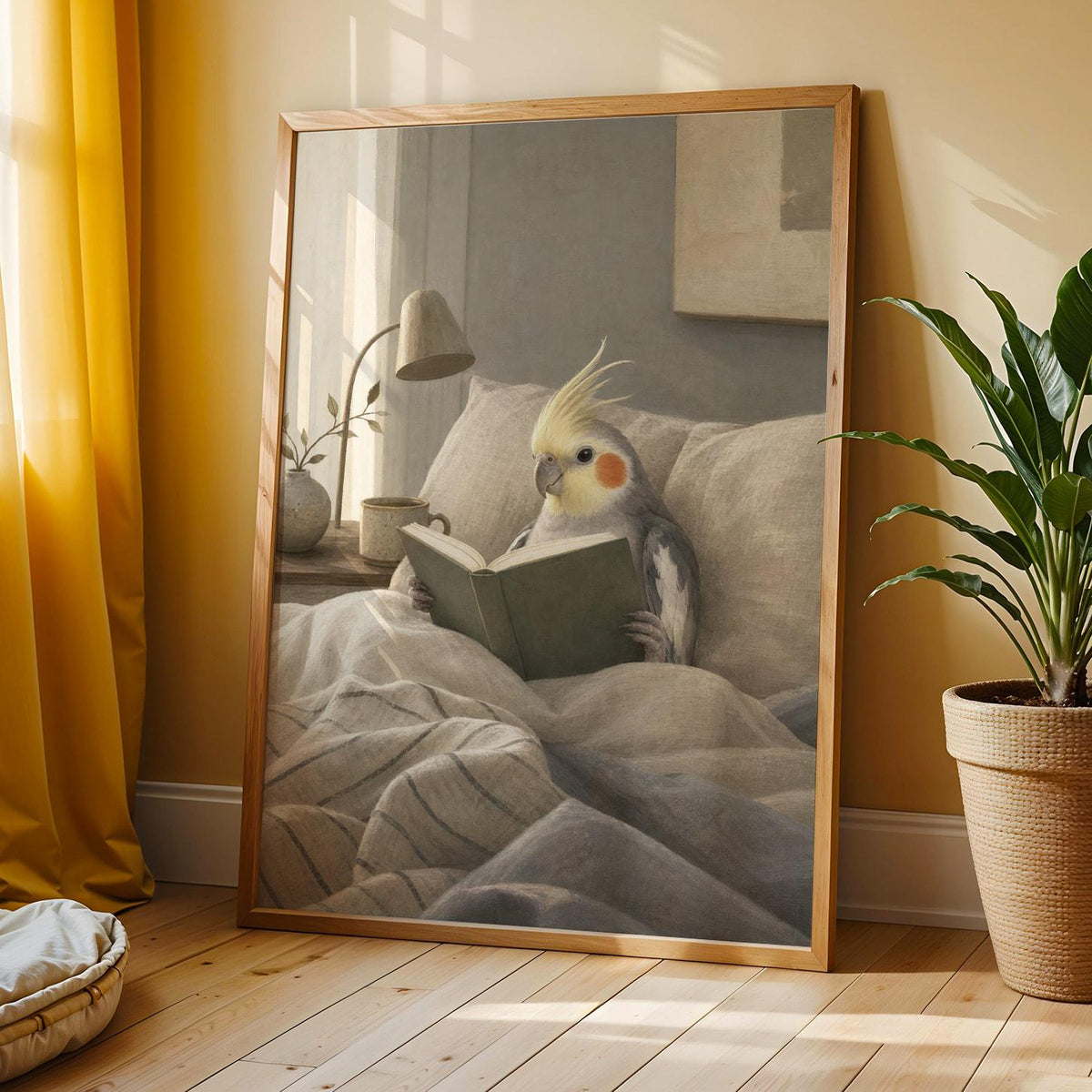 Additional product view of Cockatiel Reading in Bed Poster.