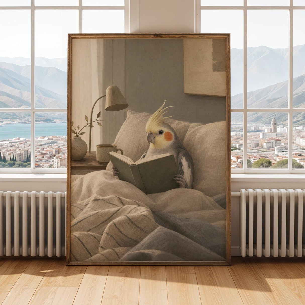 Alternate gallery view of Cockatiel Reading in Bed Poster.