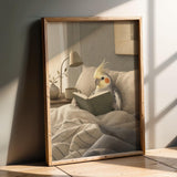 Product presentation view of Cockatiel Reading in Bed Poster.