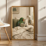 Product view of Silver Budgerigar Reading in Bed Poster.