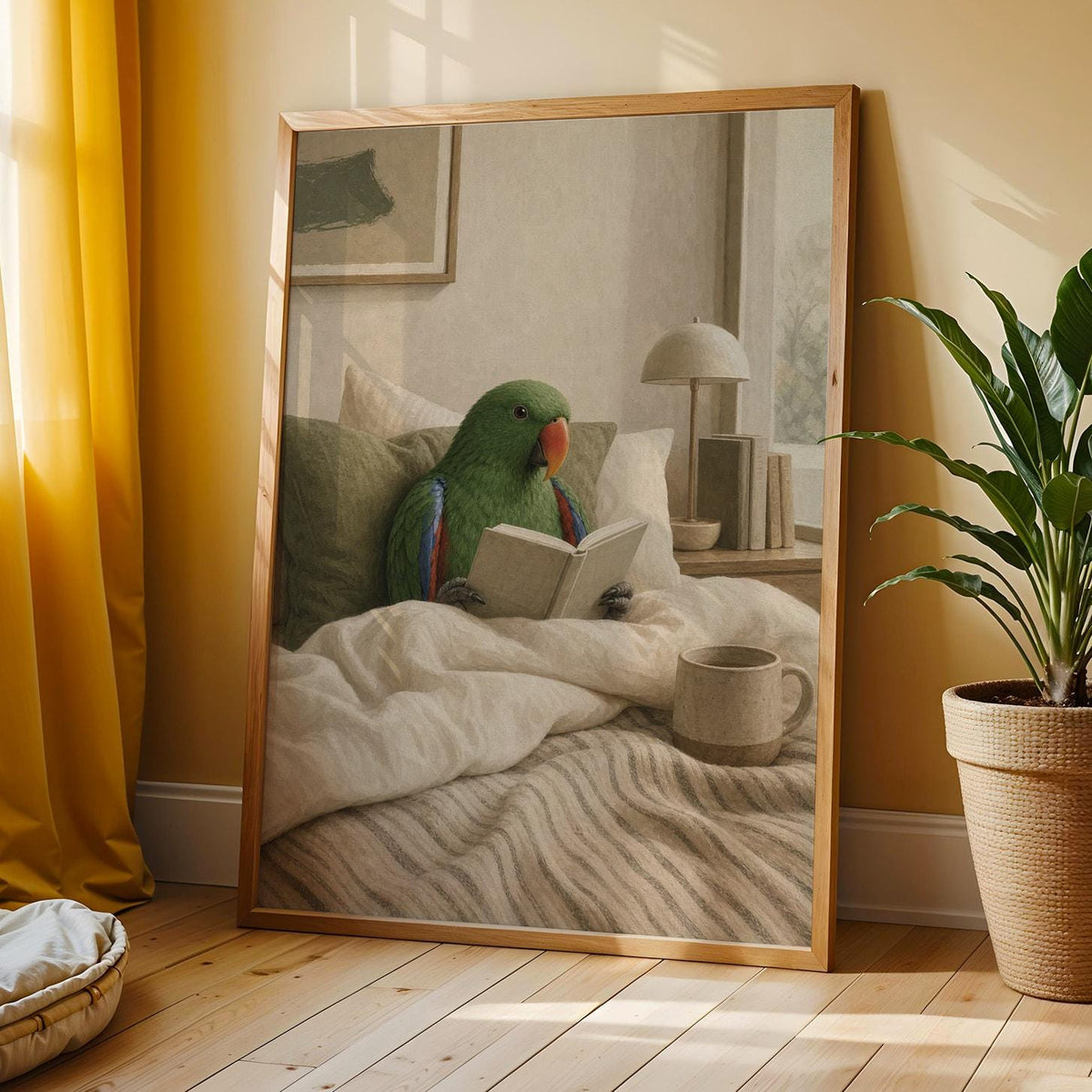 Additional product view of Silver Budgerigar Reading in Bed Poster.