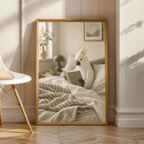 Product view of White Cockatoo Reading in Bed Poster.