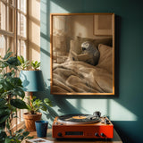 Alternate product view of African Grey Parrot Reading in Bed Poster.