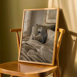 Product detail view of African Grey Parrot Reading in Bed Poster.