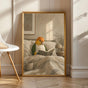 Product view of White Bellied Caique Reading in Bed Poster.