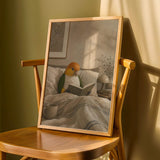 Product detail view of White Bellied Caique Reading in Bed Poster.