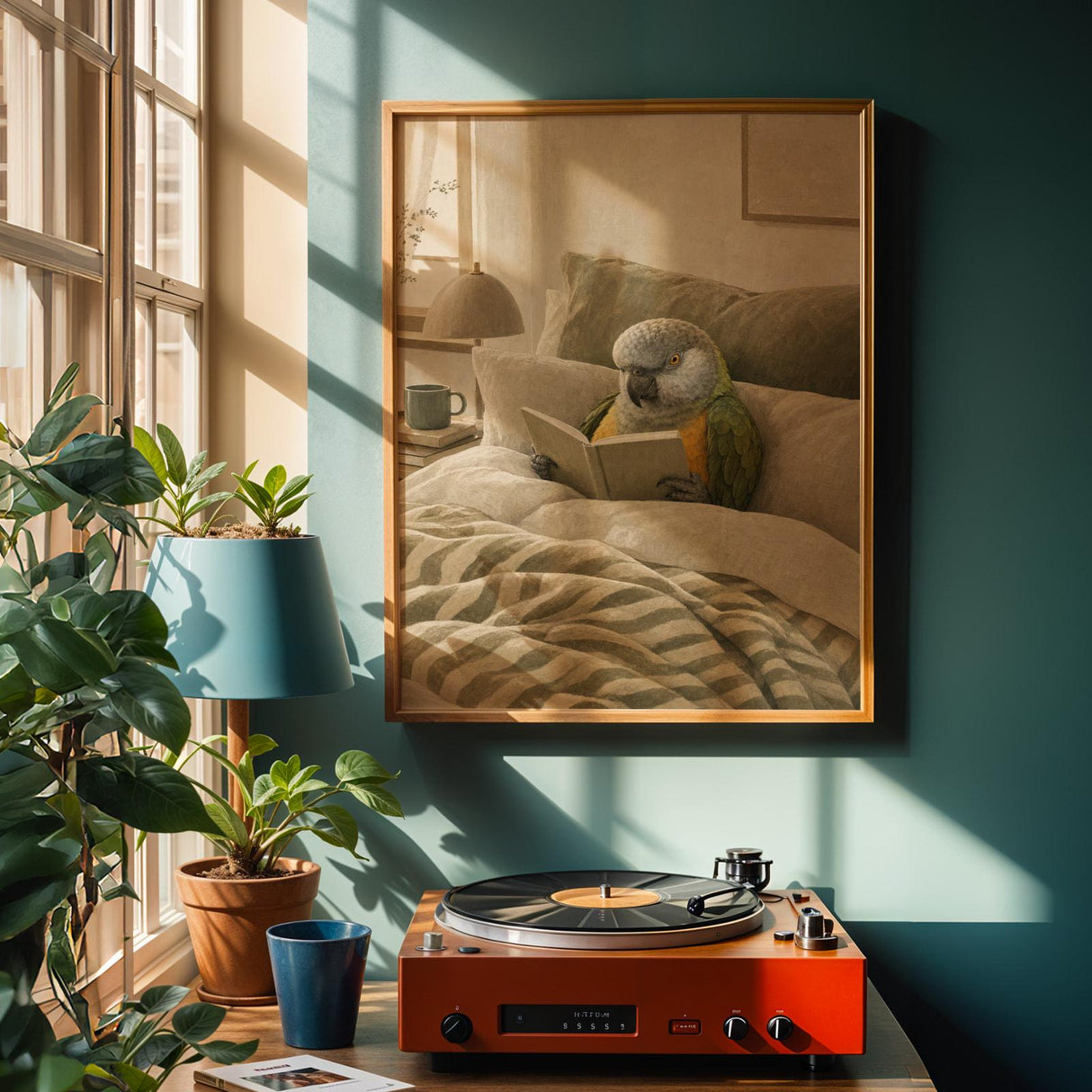 Alternate product view of Senegal Parrot Reading in Bed Poster.