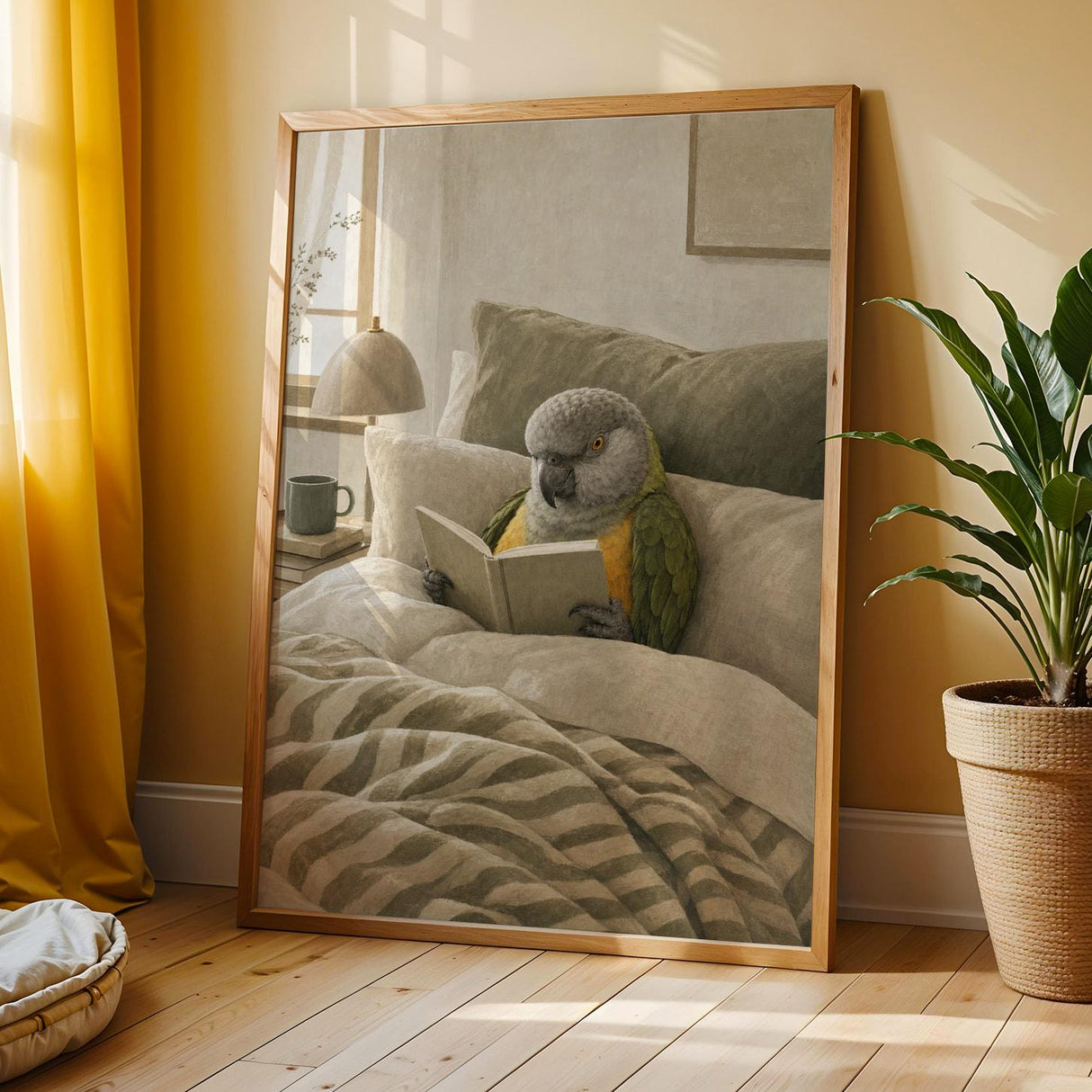 Additional product view of Senegal Parrot Reading in Bed Poster.