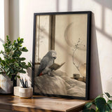 Product gallery view of African Grey Parrot Reading in Bed Poster.