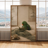 Alternate gallery view of Eclectus Parrot Reading in Bed Poster.