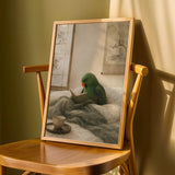 Product detail view of Eclectus Parrot Reading in Bed Poster.