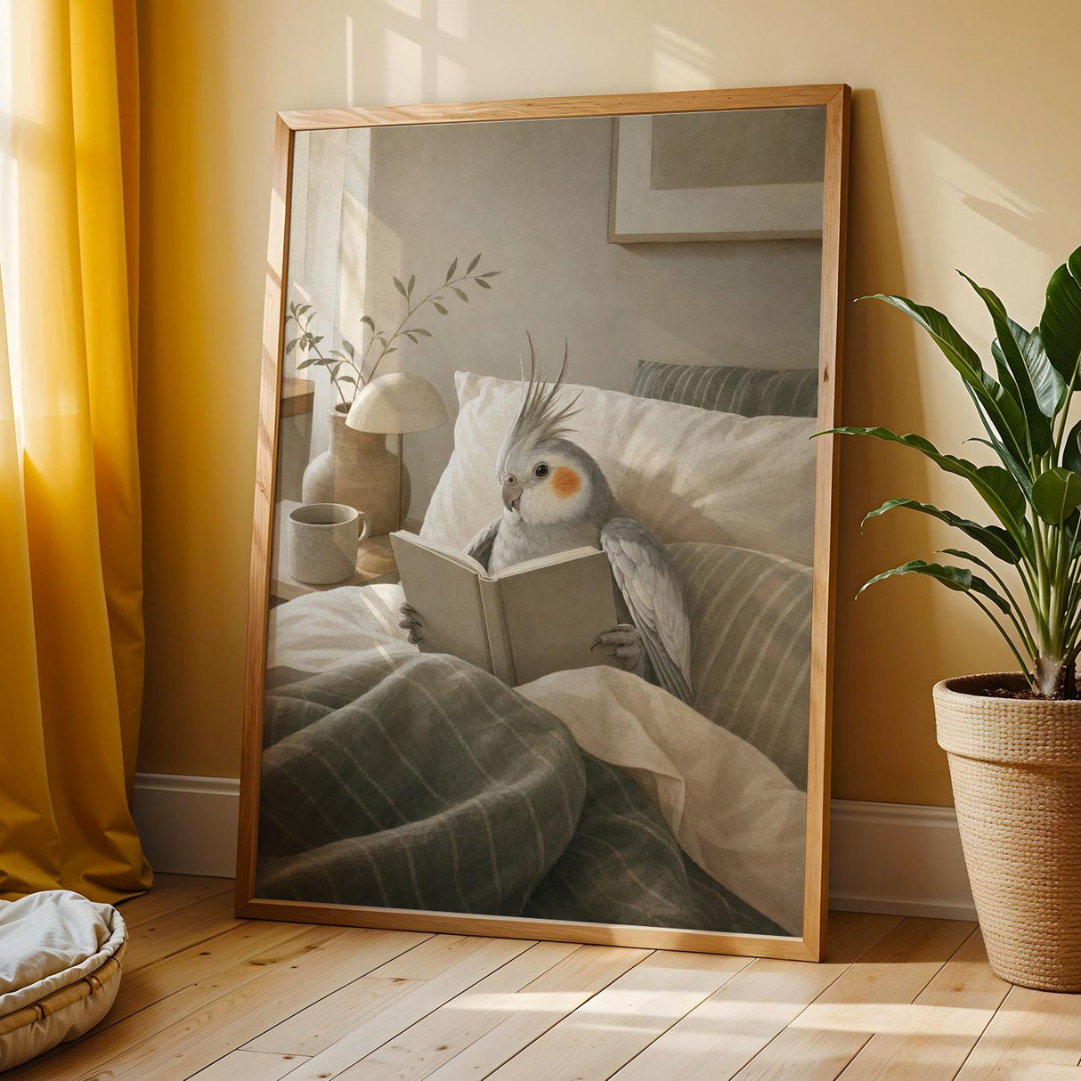 Additional product view of Silver Cockatiel Reading in Bed Poster.