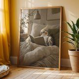 Additional product view of Pied Cockatiel Reading in Bed Poster.