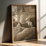 Product presentation view of Pied Cockatiel Reading in Bed Poster.