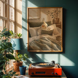 Alternate product view of Pearl Cockatiel Reading in Bed Poster.
