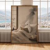 Alternate room view of the cockatiel reading poster.