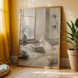 Additional product view of Albino Cockatiel Reading in Bed Poster.