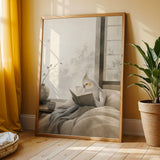 Additional product view of Light Silver Cockatiel Reading in Bed Poster.