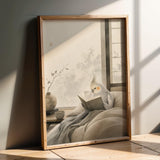 Product presentation view of Light Silver Cockatiel Reading in Bed Poster.