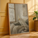 Additional product presentation of Pearl Cockatiel Reading in Bed Poster.