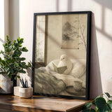 Product gallery view of White Gloster Canary Reading in Bed Poster.