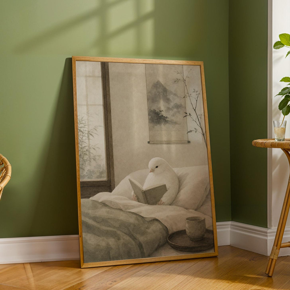 Additional product detail of White Gloster Canary Reading in Bed Poster.