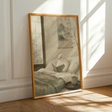 Alternate product presentation of White Gloster Canary Reading in Bed Poster.