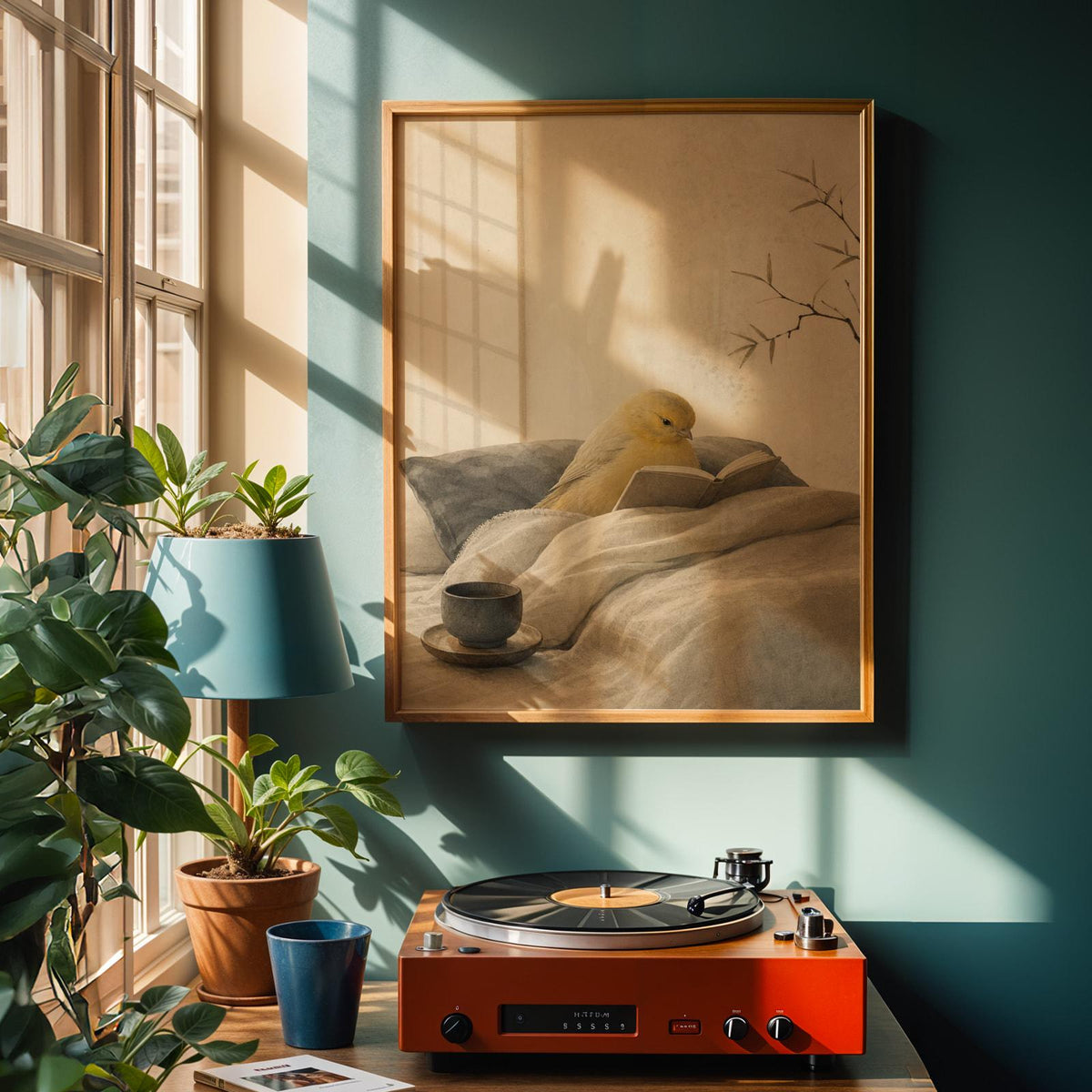 Alternate product view of Roller Canary Reading in Bed Poster.